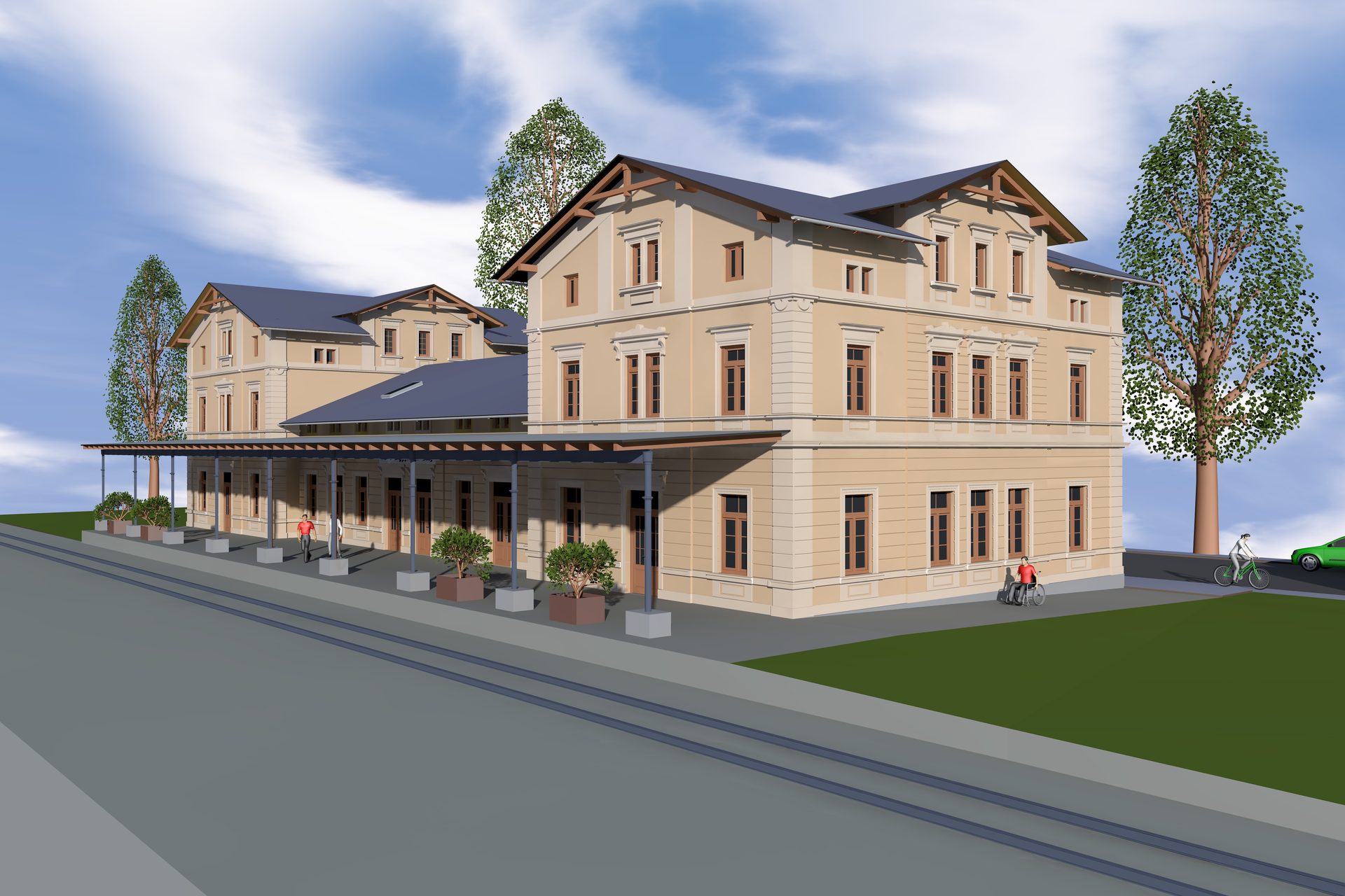 Visualisierung des sanierten Bahnhofs Großpostwitz von der Bahnsteigseite