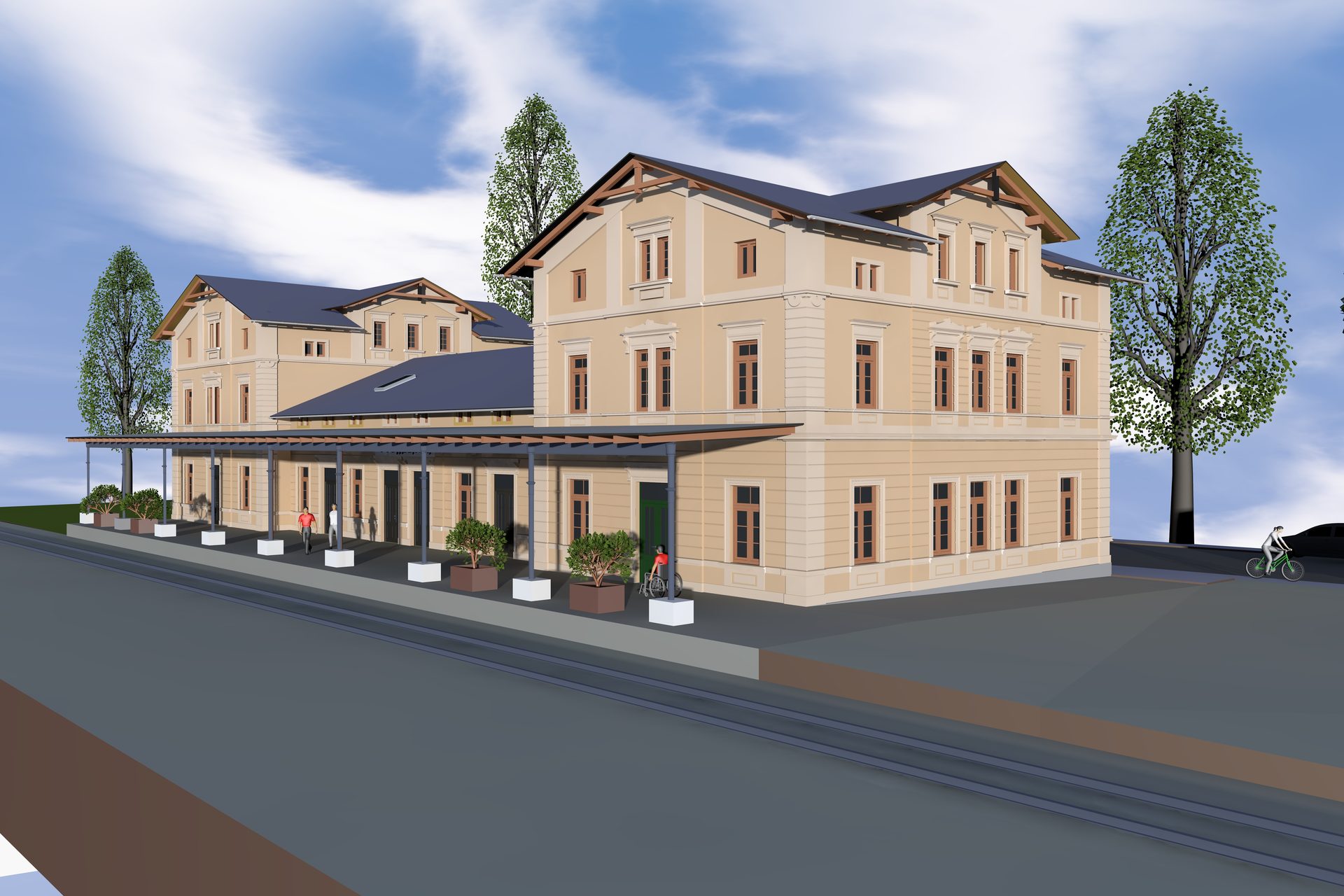 Visualisierung der Gesamtanlage des künftigen Verwaltungszentrums im ehemaligen Bahnhof