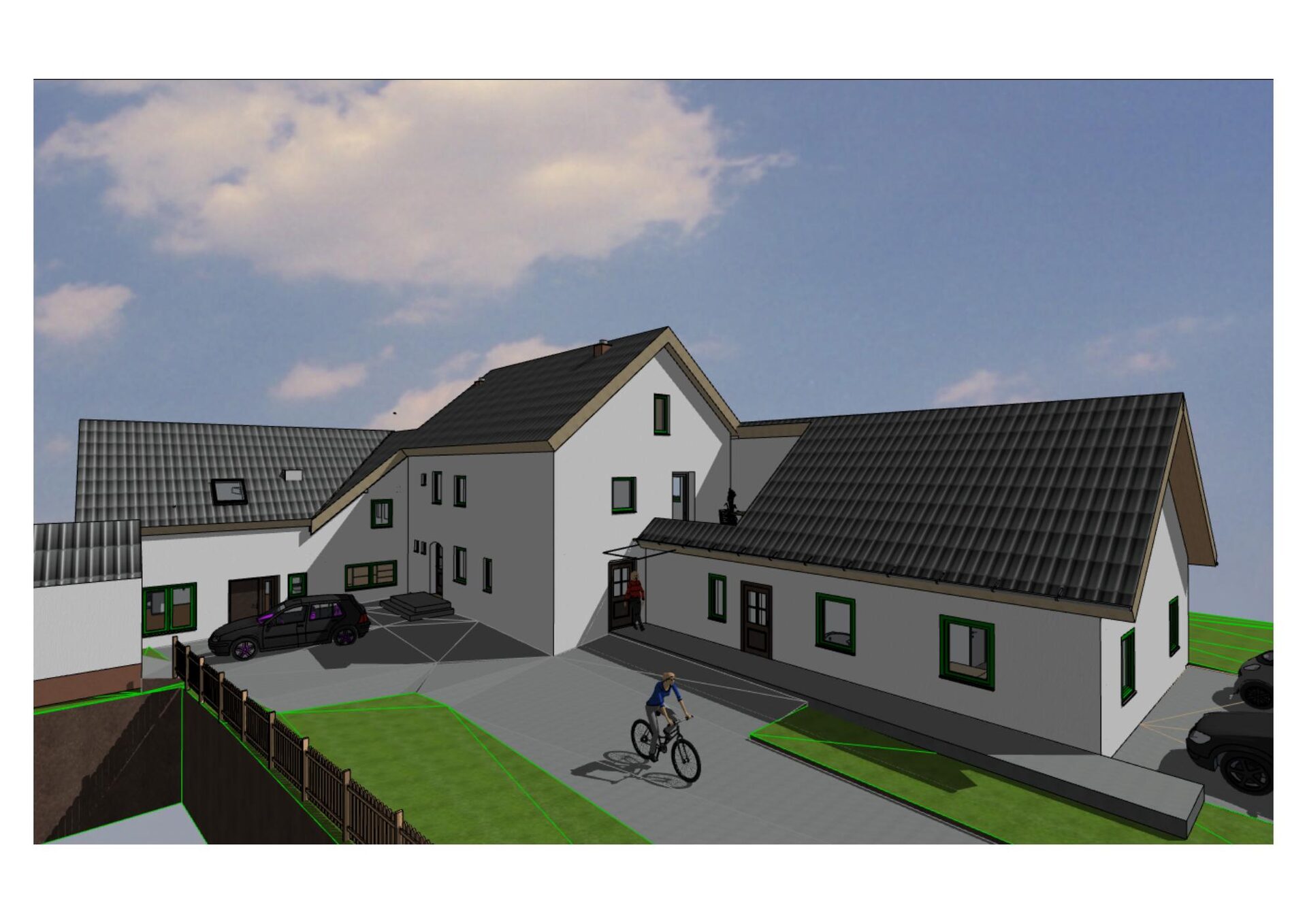 Fotorealistisches 3D-Rendering der Dachloggia eines geplanten Einfamilienhauses
